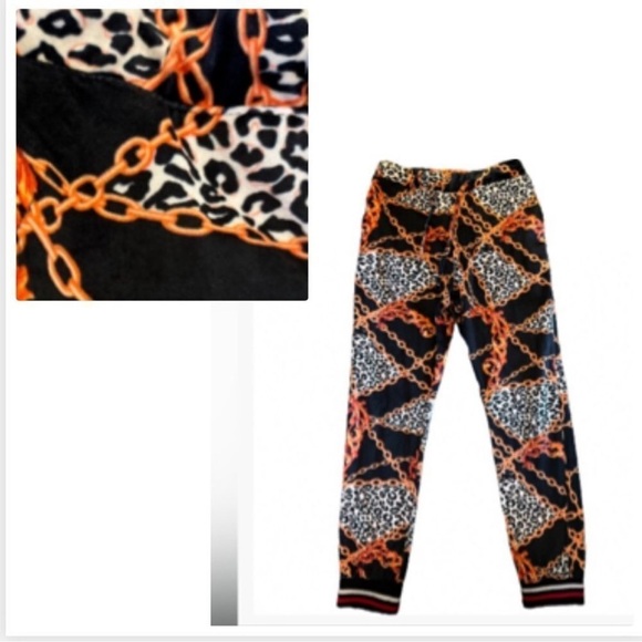 dj plus Pants - Women’s Jogger pants black and gold velvet like cheetah print size medium